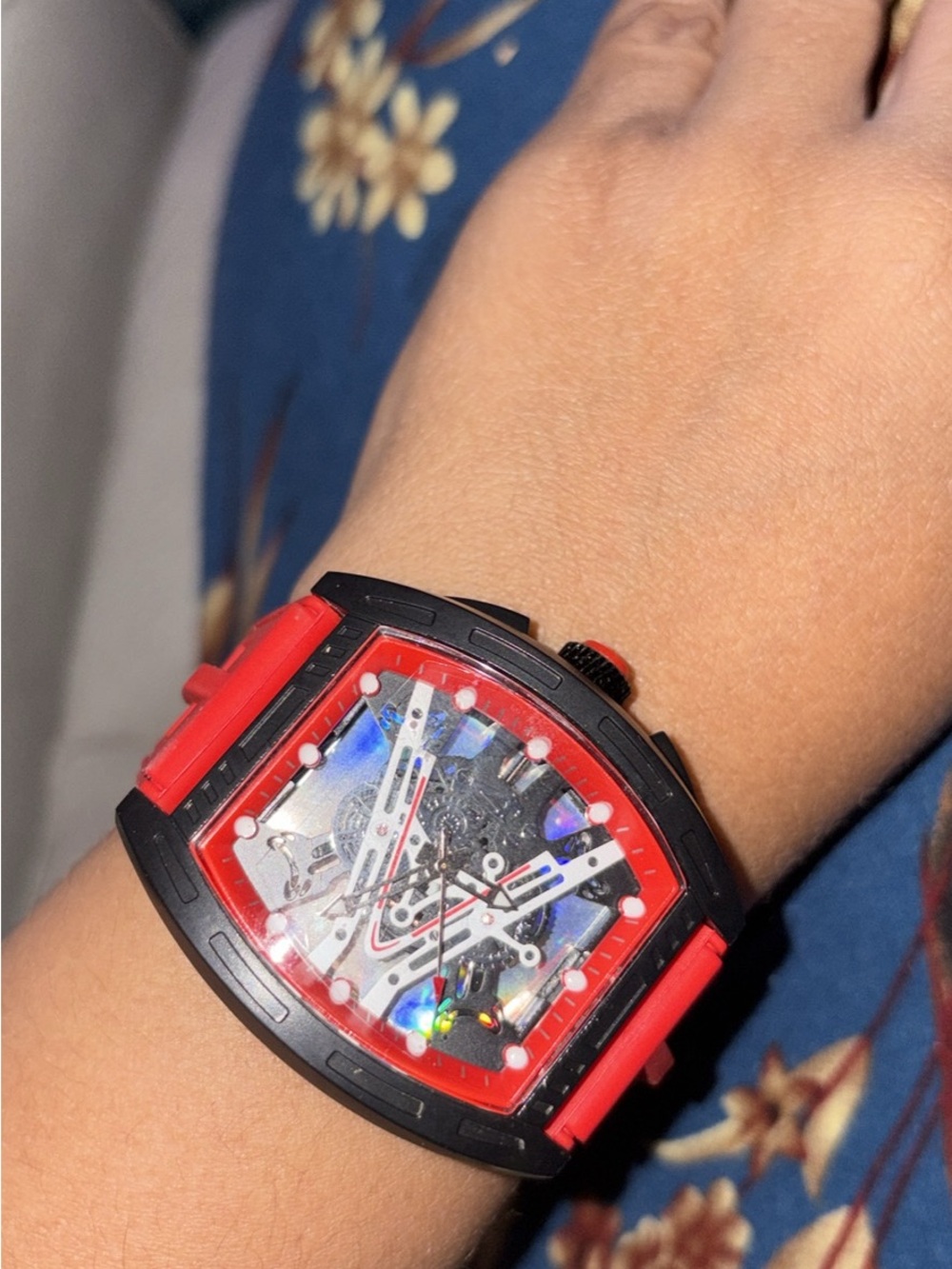 Red and Black Sport Smartwatch with Skeleton Dial - Brand Unknown
